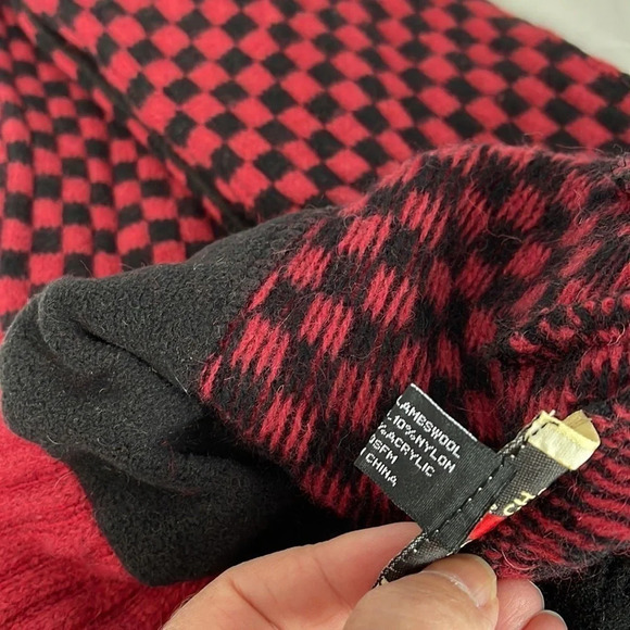 WOOLRICH Wool Angora Checkered Matching Hat and Scarf Set Raspberry Black OS - Picture 5 of 7
